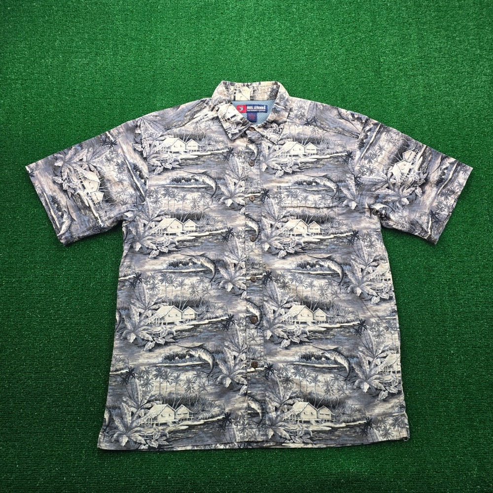Reel Legends Fishing Shirt Mens XL Marlin Beach House All Over Print Vented Mesh